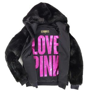 RARE Ltd Ed Runway VS Victoria's Secret Love Pink Faux Fur Hoodie Jacket XS